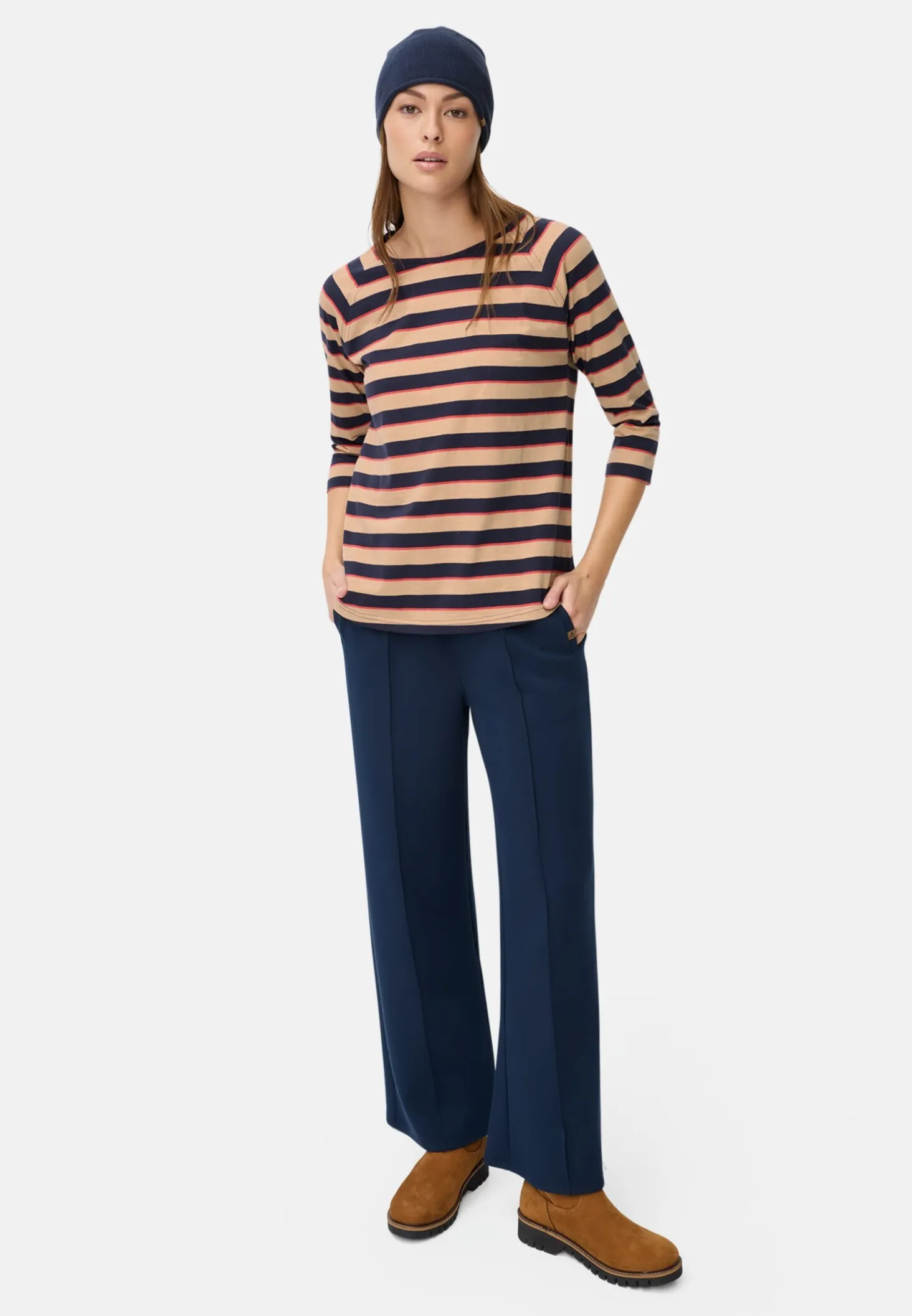 3/4-Arm T-Shirt mit Streifenmuster