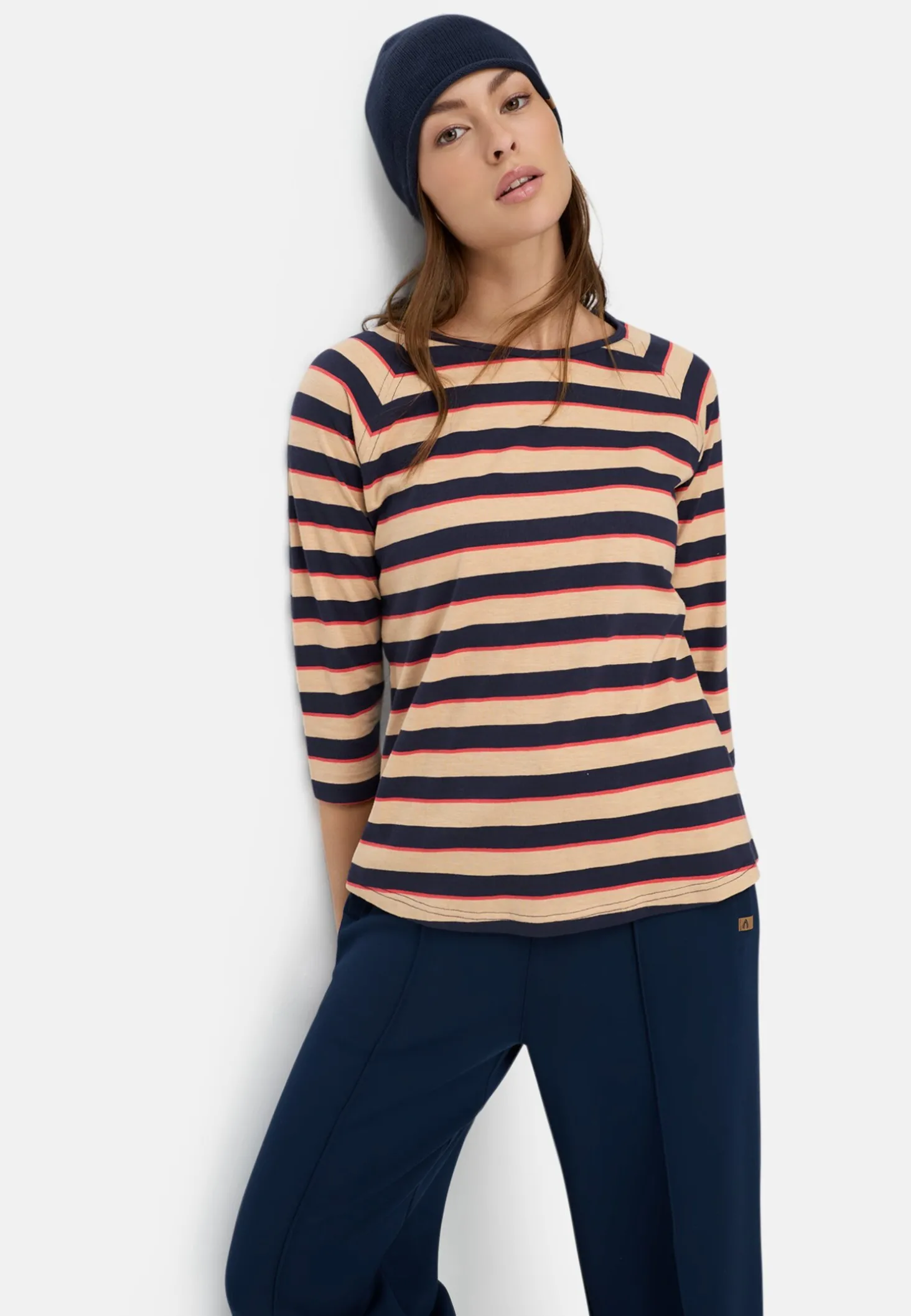 3/4-Arm T-Shirt mit Streifenmuster