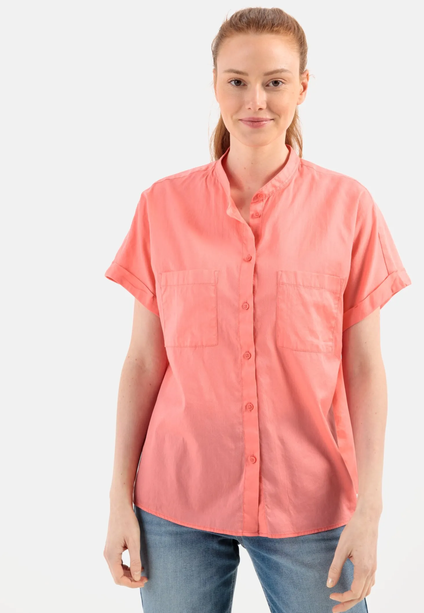 Baumwollbluse mit Stehkragen