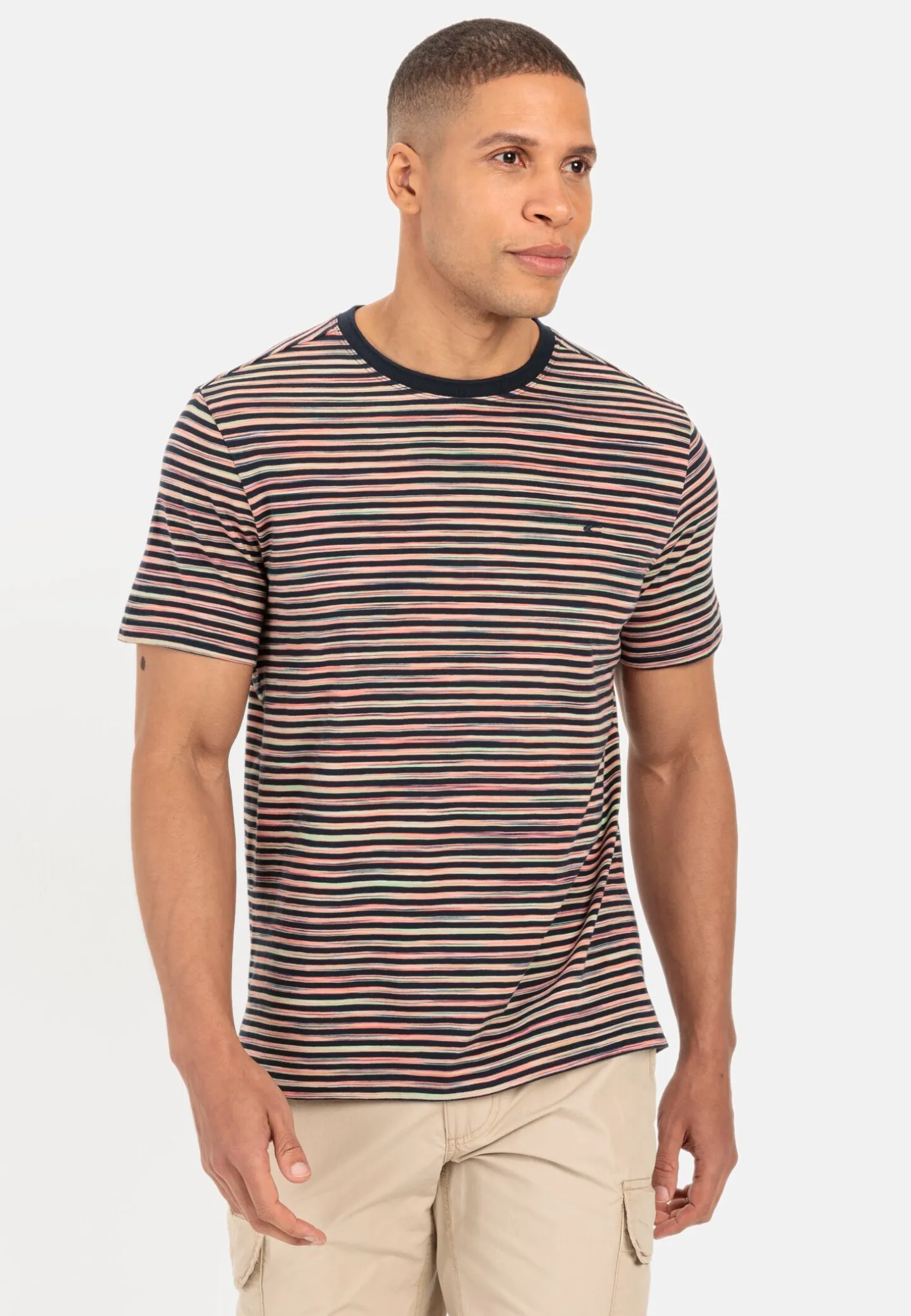 Gestreiftes Rundhals T-Shirt aus reiner Baumwolle