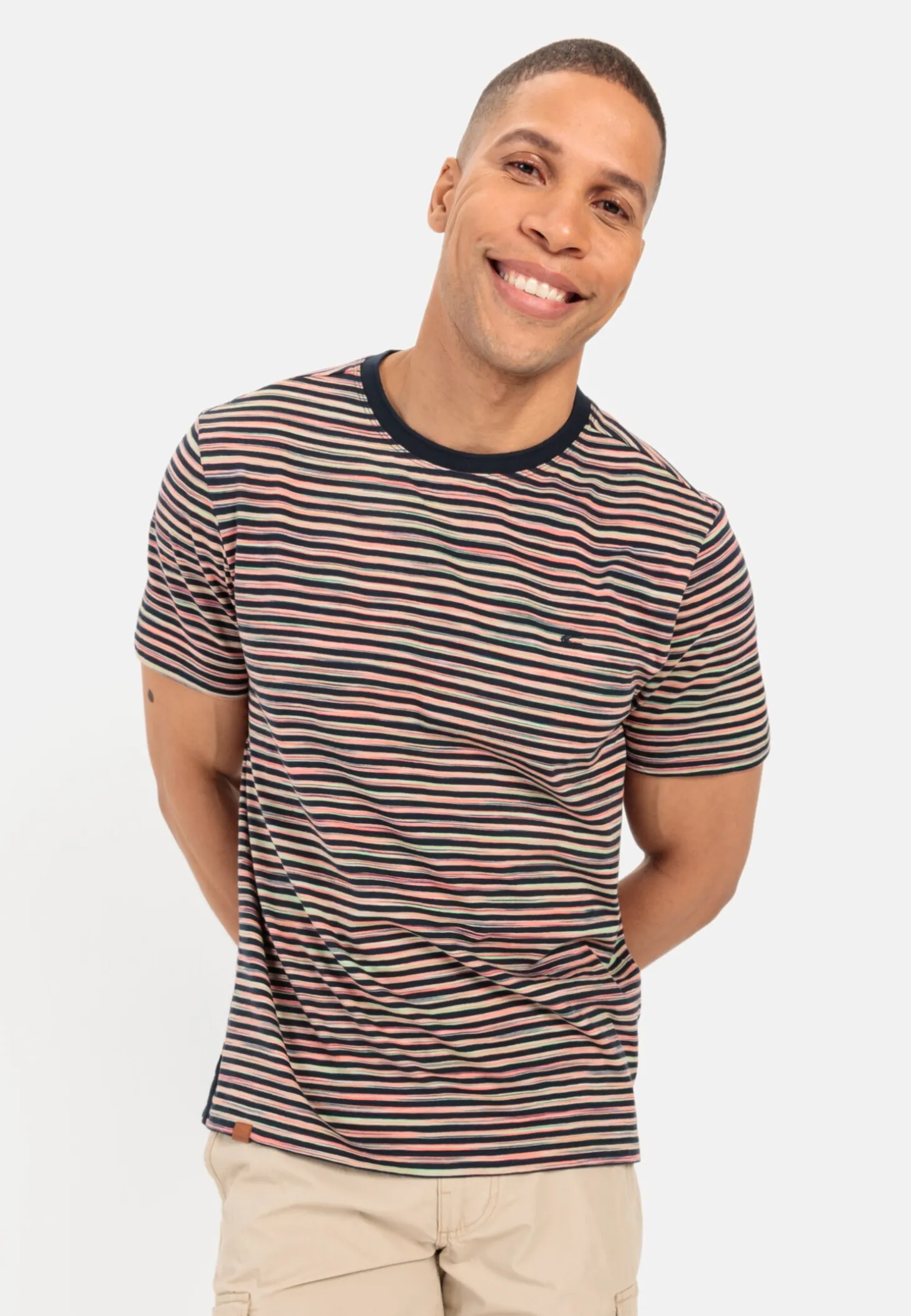 Gestreiftes Rundhals T-Shirt aus reiner Baumwolle