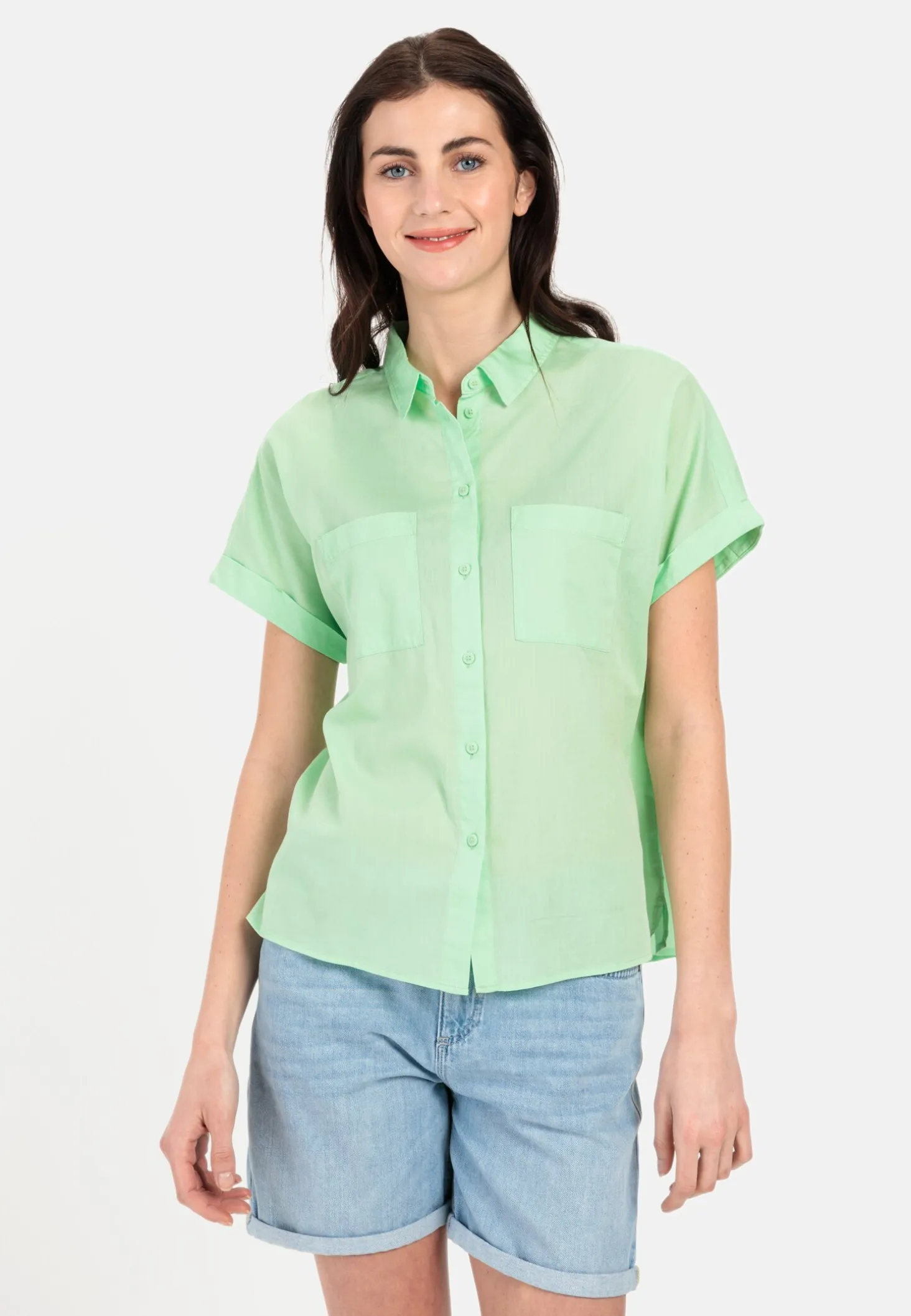 Halbarm Bluse aus einem Baumwoll-Twill