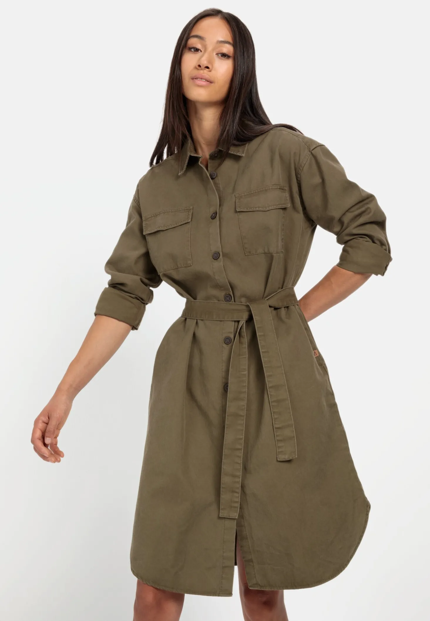 Hemdblusenkleid mit Stoffbindegürtel
