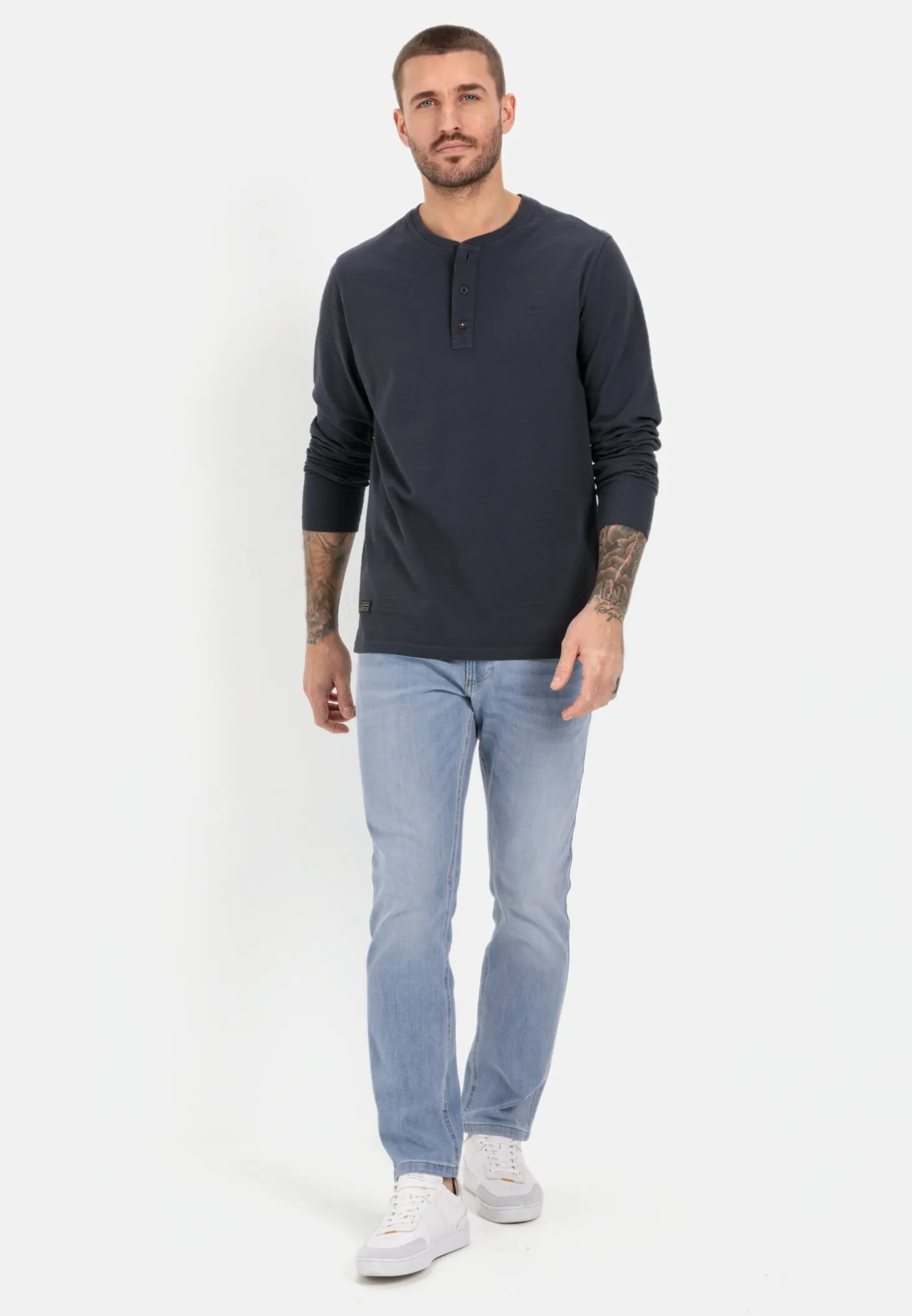 Henley Langarmshirt aus reiner Baumwolle