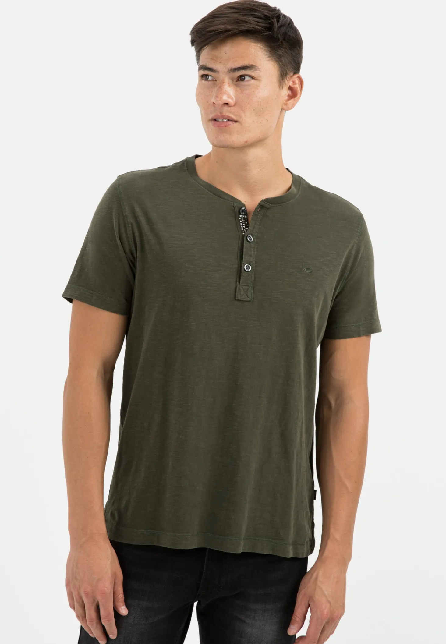 Henley Shirt mit kurzem Arm aus reiner Baumwolle