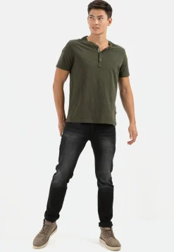 Henley Shirt mit kurzem Arm aus reiner Baumwolle
