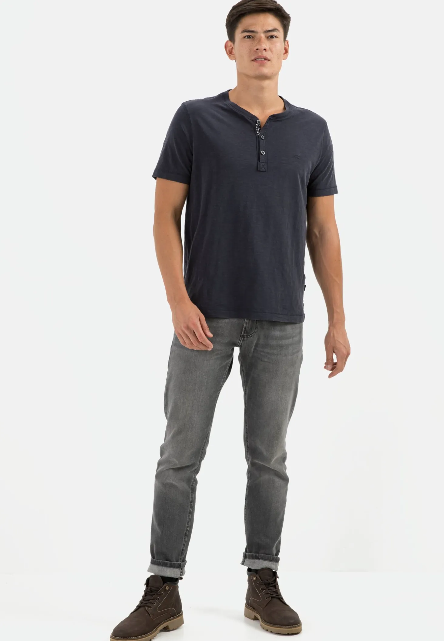 Henley Shirt mit kurzem Arm aus reiner Baumwolle