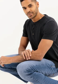 Henley Shirt mit kurzem Arm aus reiner Baumwolle