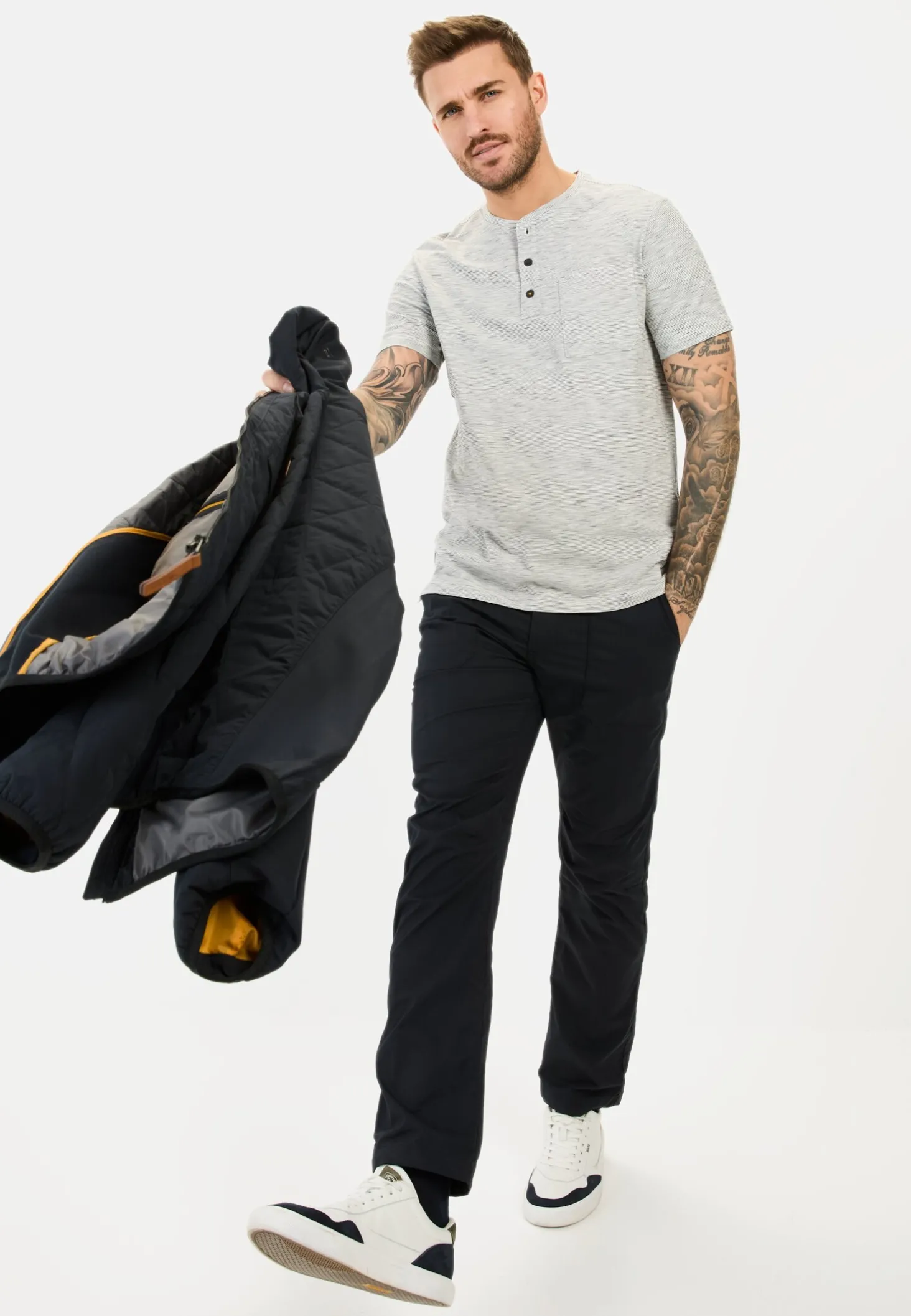Kurzarm Henley aus reiner Baumwolle