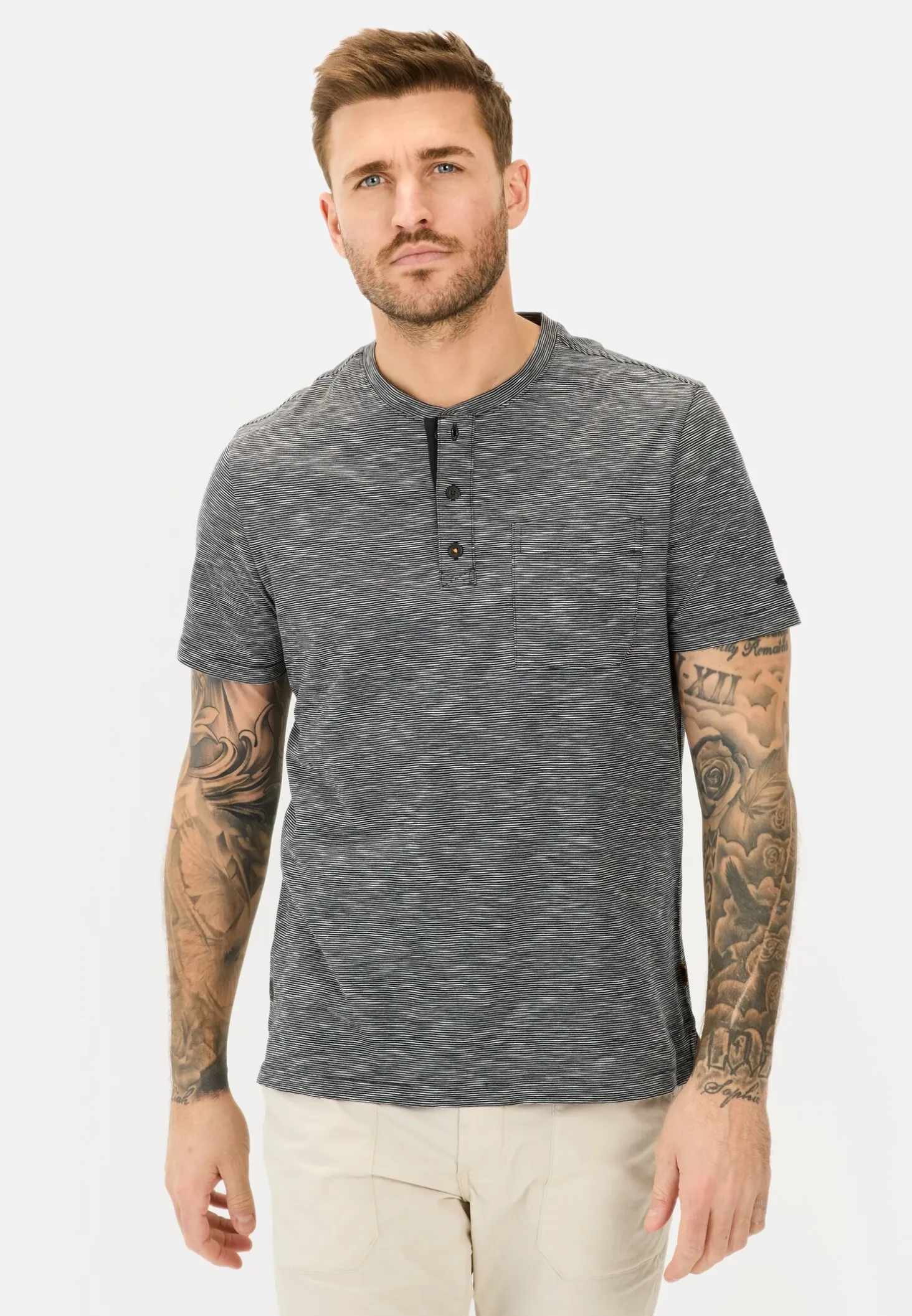 Kurzarm Henley aus reiner Baumwolle