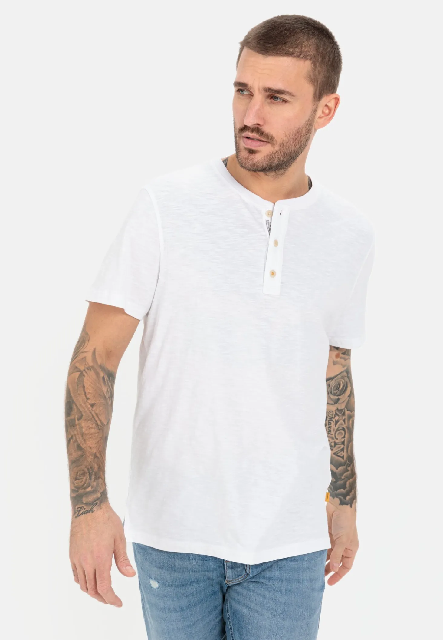 Kurzarm Henleyshirt aus reiner Baumwolle