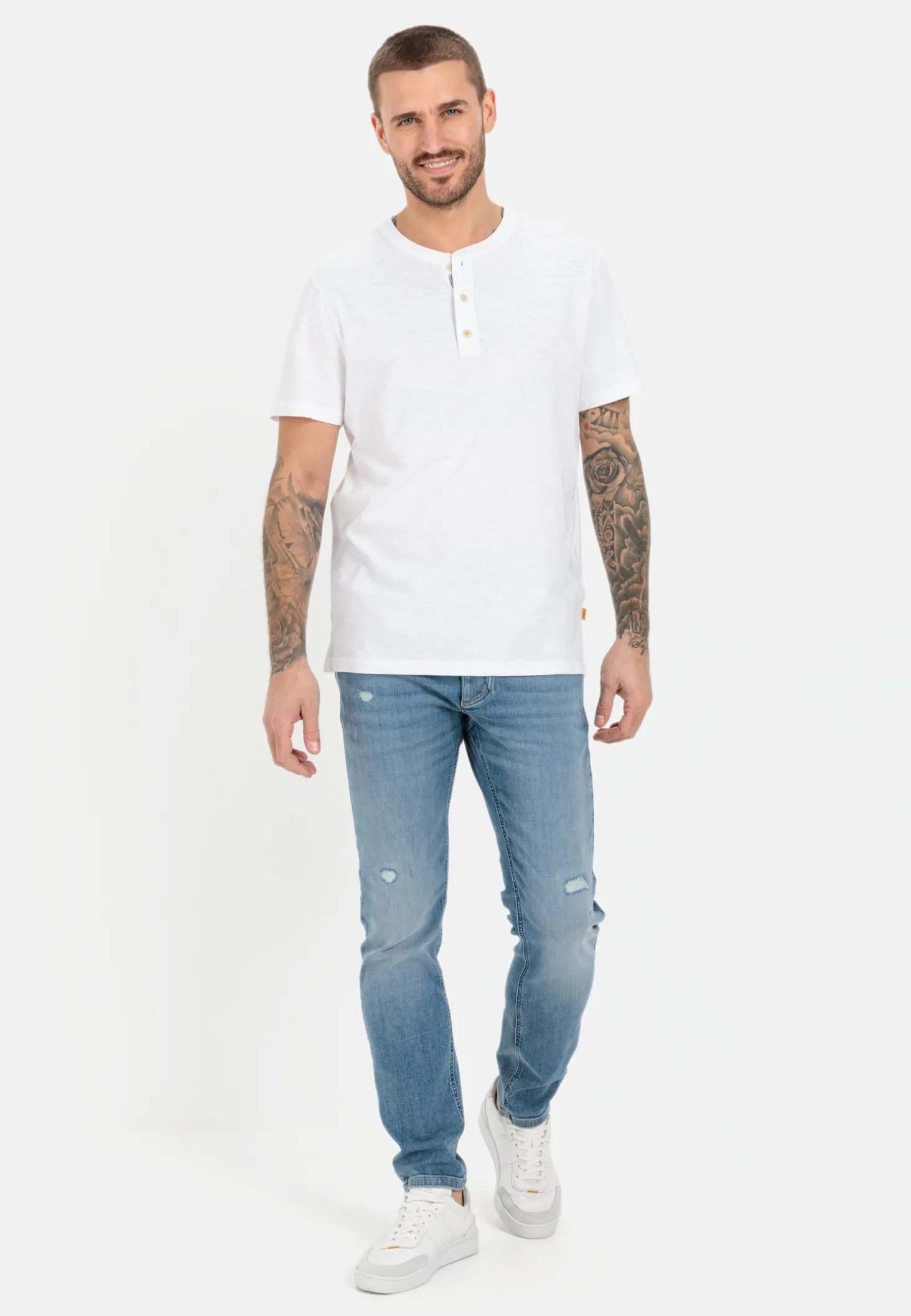 Kurzarm Henleyshirt aus reiner Baumwolle