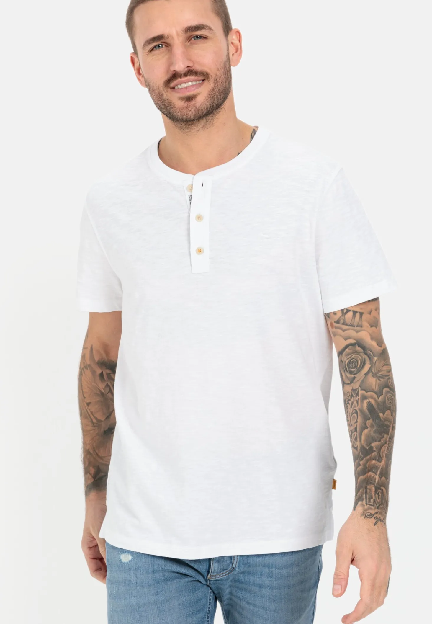 Kurzarm Henleyshirt aus reiner Baumwolle