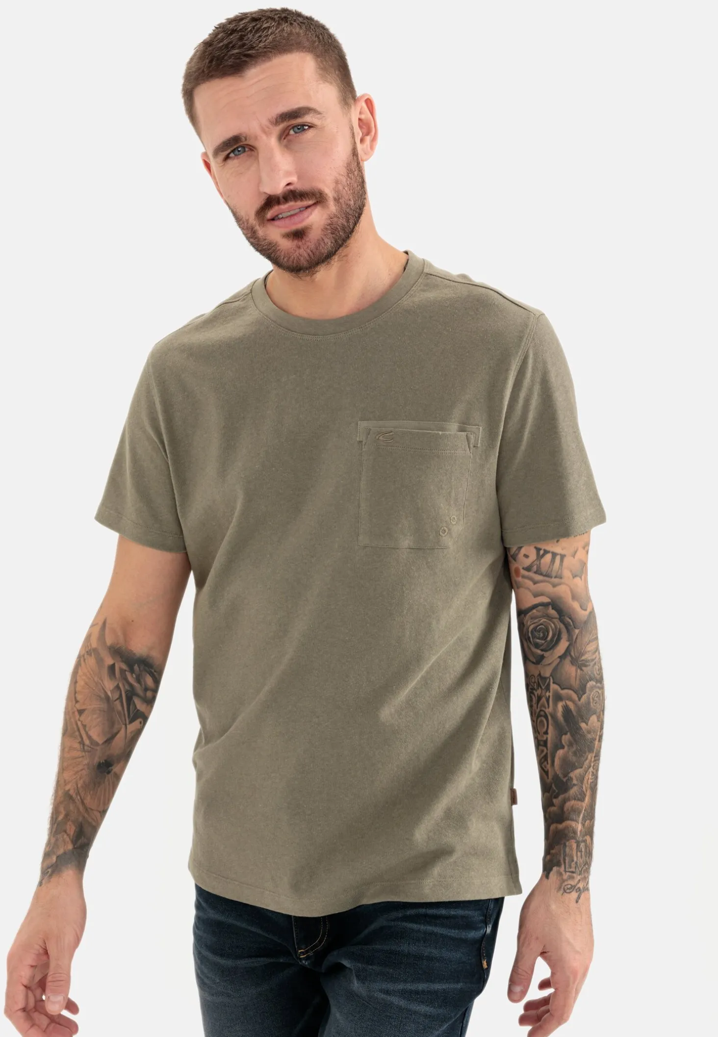 Kurzarm T-Shirt aus Baumwoll-Leinen-Mix