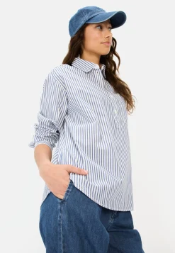 Langarm Bluse aus reiner Baumwolle mit Kentkragen und Brusttasche