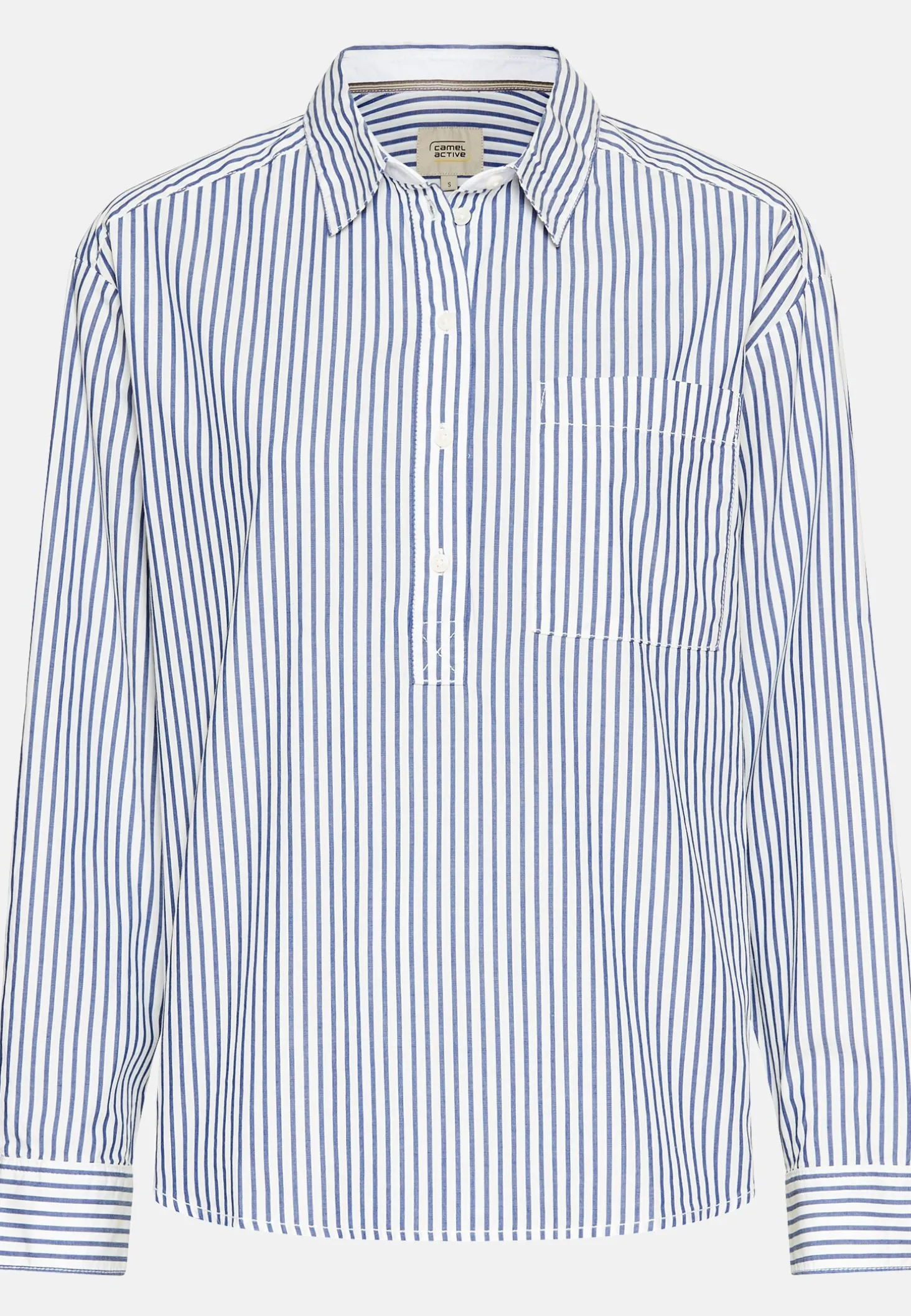 Langarm Bluse aus reiner Baumwolle mit Kentkragen und Brusttasche