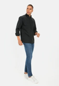Langarm Shirt aus reiner Baumwolle mit Button-Down Kragen und Brusttasche