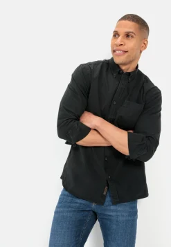 Langarm Shirt aus reiner Baumwolle mit Button-Down Kragen und Brusttasche