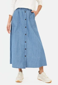 Langer Denim-Rock mit elastischem Bund