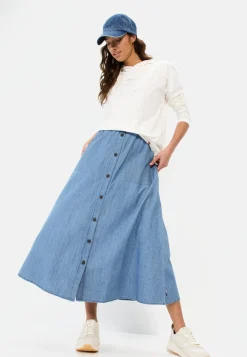 Langer Denim-Rock mit elastischem Bund