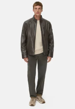 Leder Bikerjacke mit Stehkragen