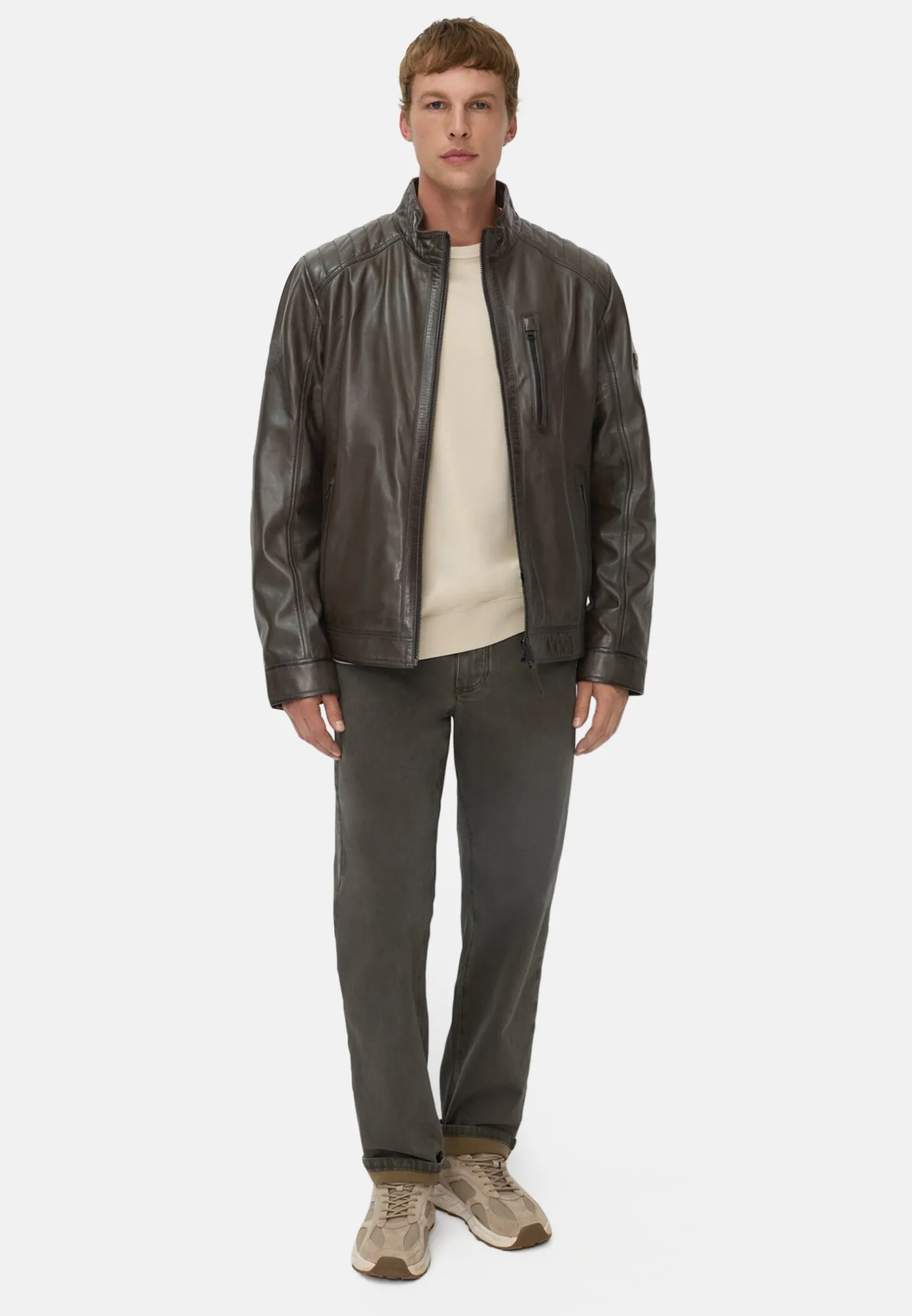 Leder Bikerjacke mit Stehkragen