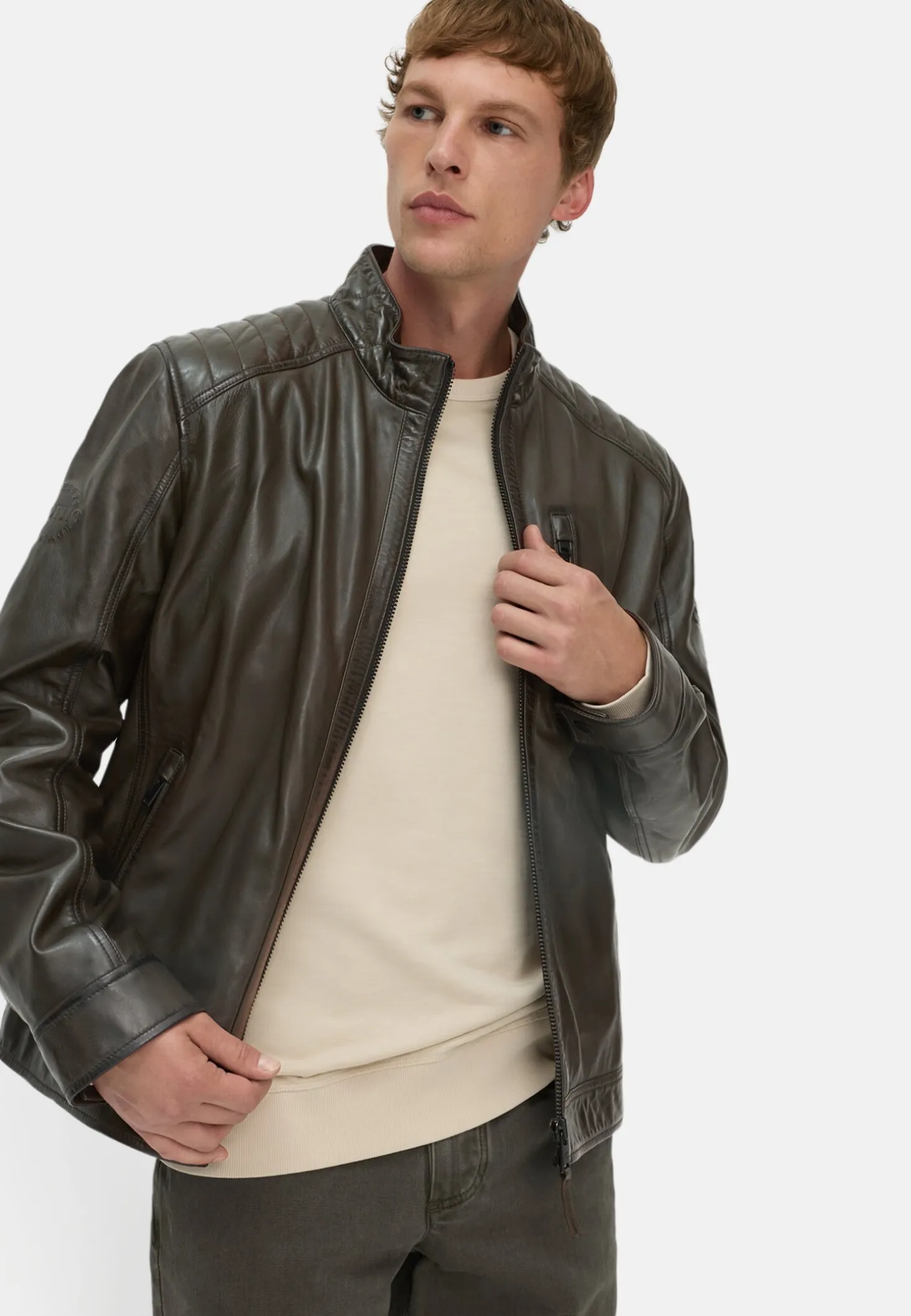 Leder Bikerjacke mit Stehkragen