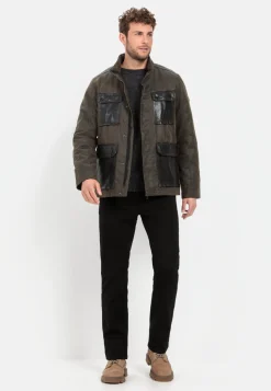 Leder Blouson mit Materialkontrast