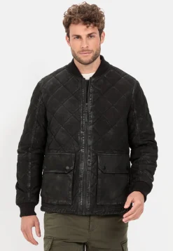 Leder-Steppjacke mit Strickkragen