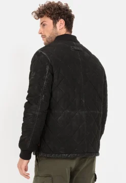 Leder-Steppjacke mit Strickkragen