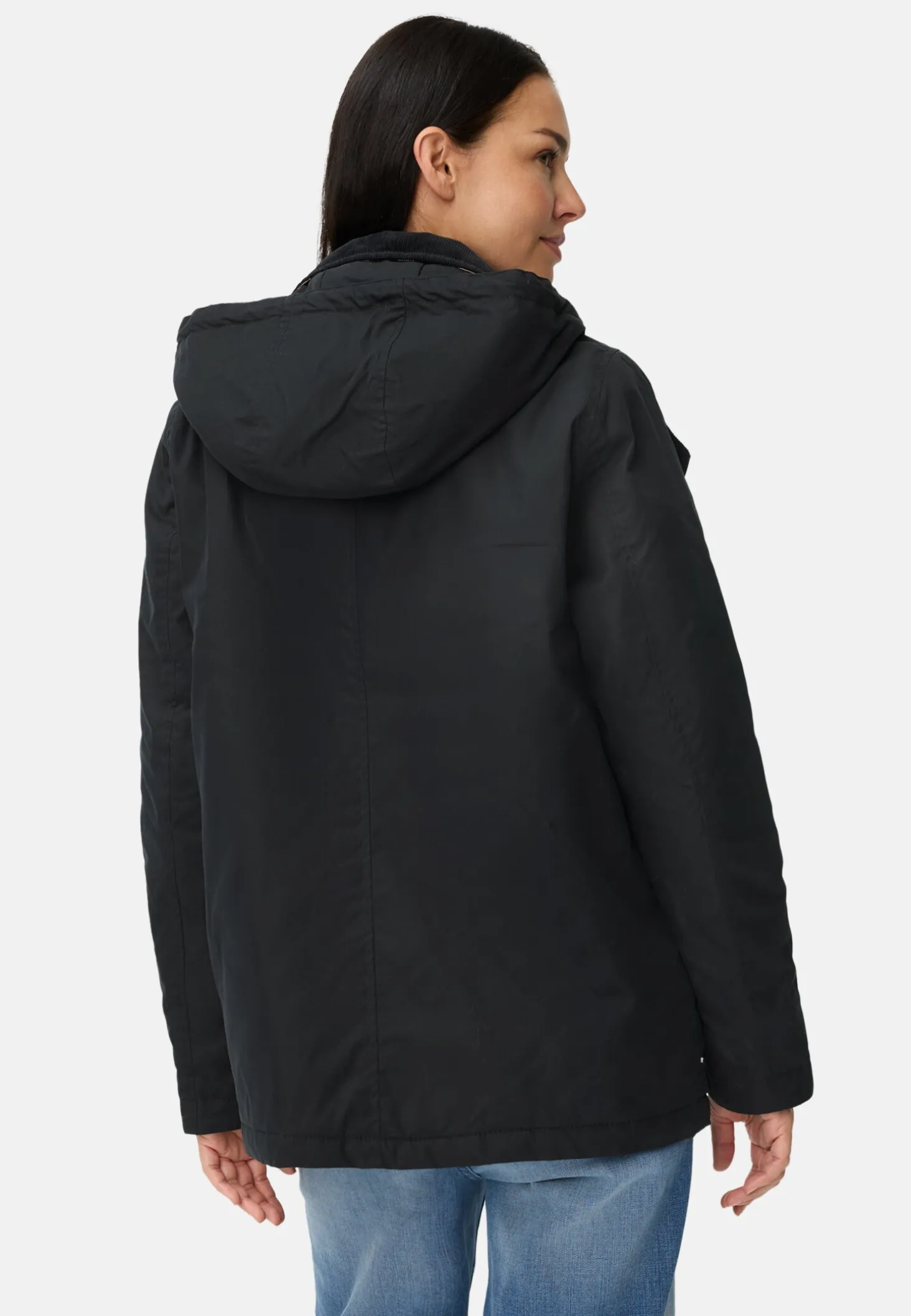 Outdoor Jacke mit abnehmbarer Kapuze und Kordkragen
