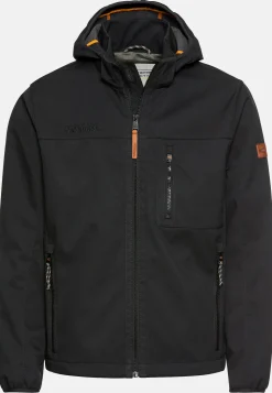 Softshelljacke mit abnehmbarer Kapuze und reflektierenden Details