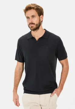 Strick-Poloshirt aus Baumwoll-Leinen-Mix