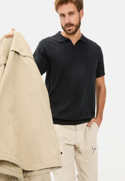Strick-Poloshirt aus Baumwoll-Leinen-Mix