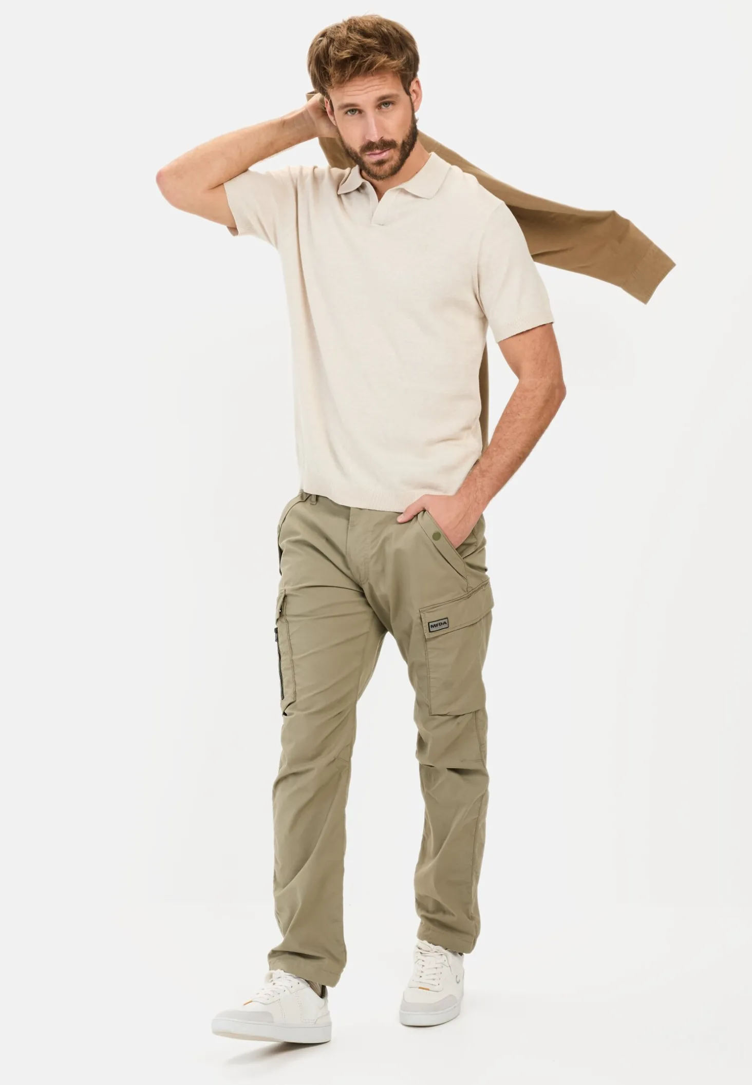 Strick-Poloshirt aus Baumwoll-Leinen-Mix