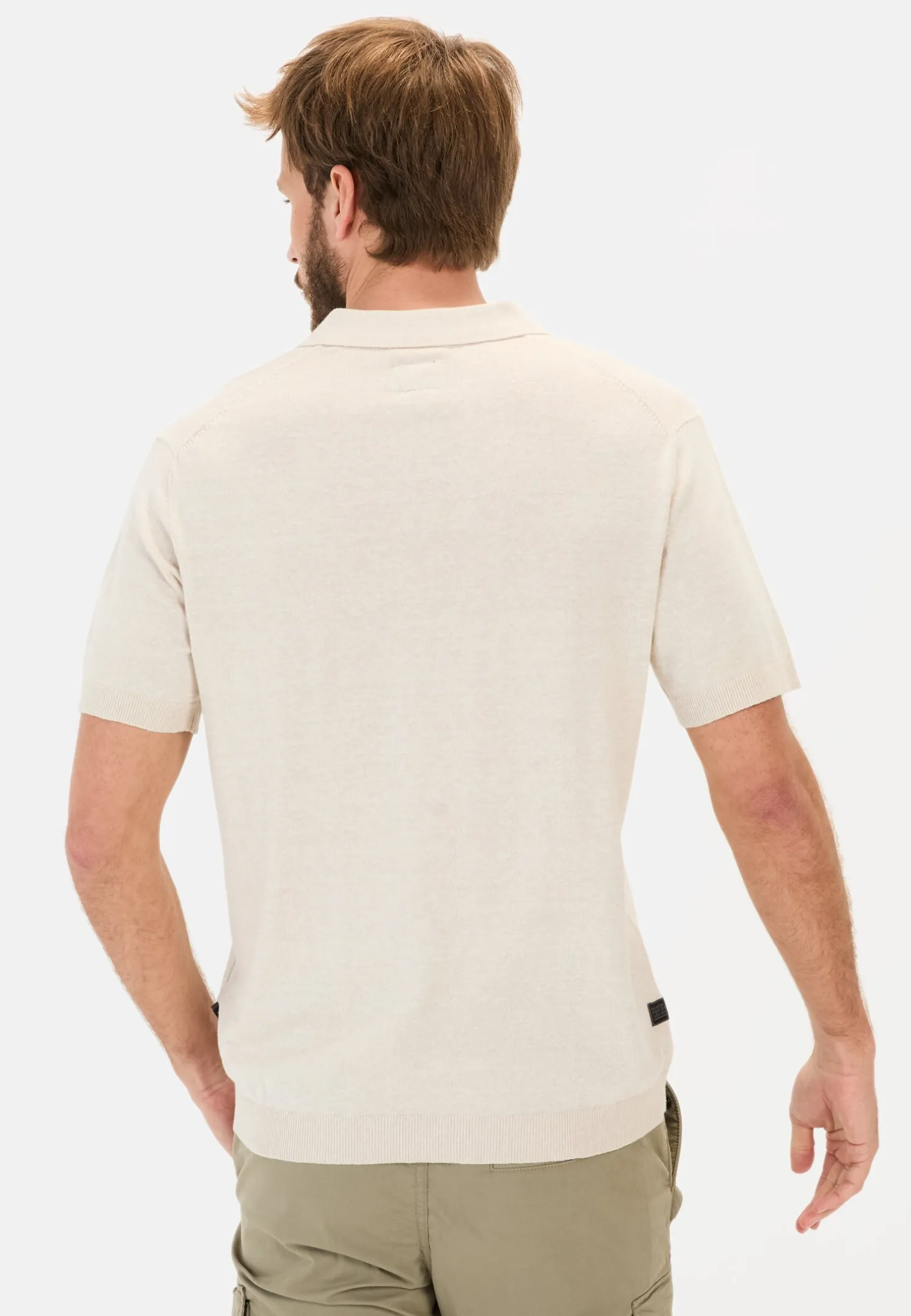 Strick-Poloshirt aus Baumwoll-Leinen-Mix