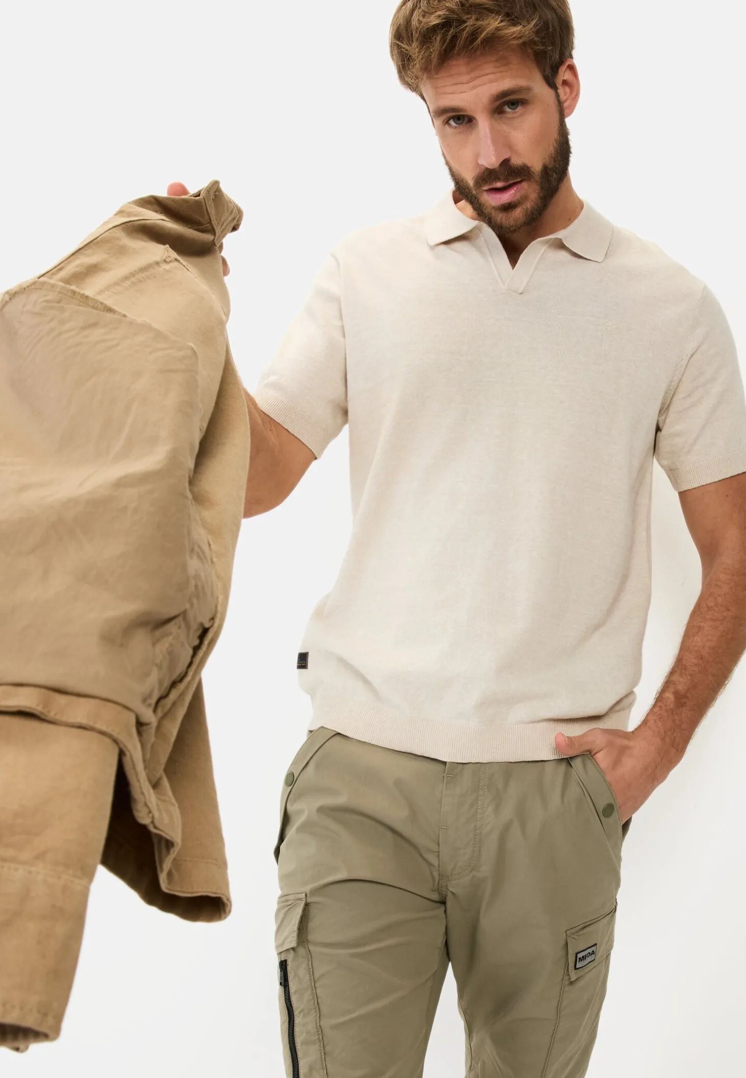Strick-Poloshirt aus Baumwoll-Leinen-Mix