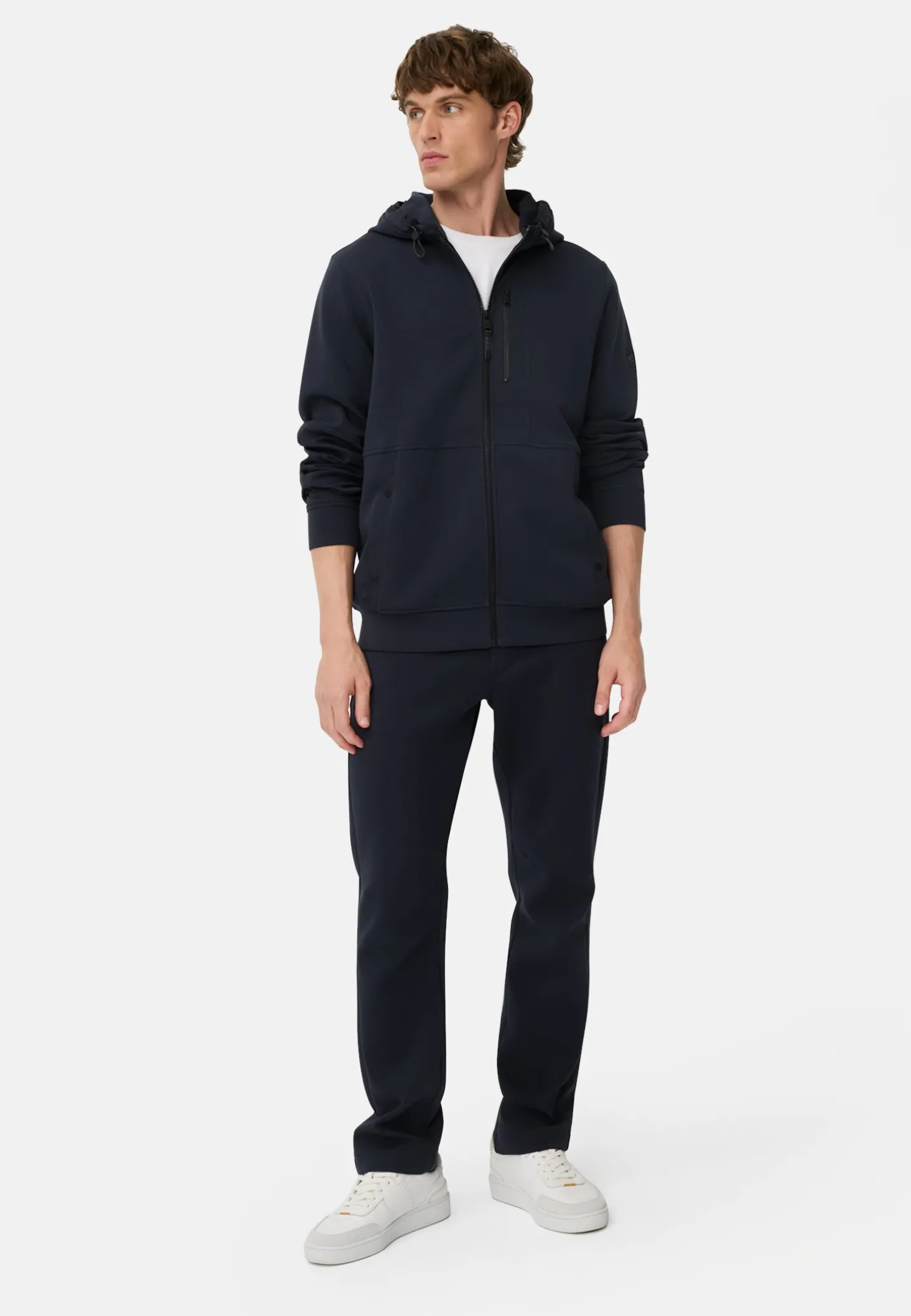 Sweatjacke mit 4-Way Stretch und kontrastierenden Details