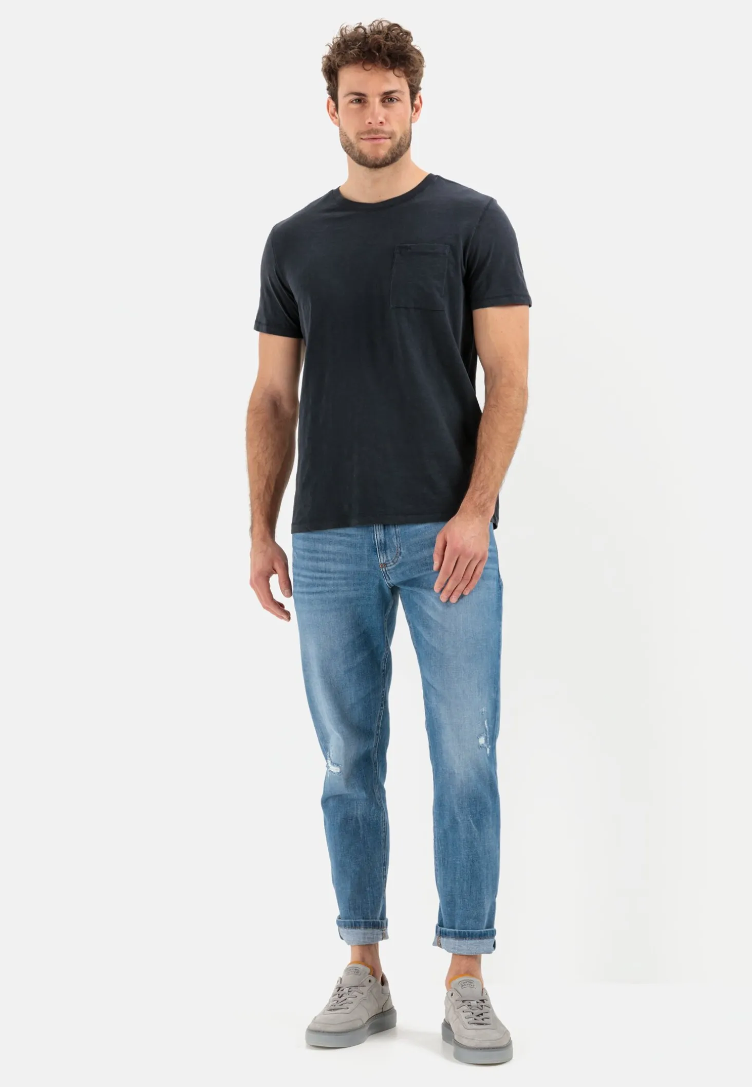Tapered Fit Destroyed Jeans mit Smartphone Tasche